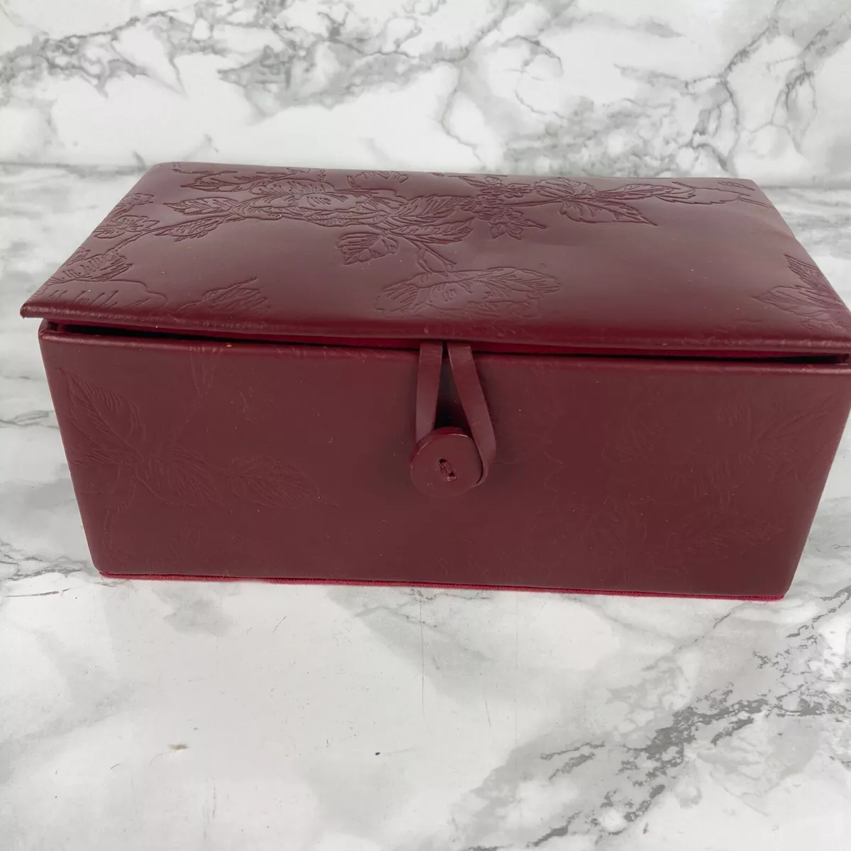 Laura Ashley Jewellery Trinket Box Burgundy Leather Look Button