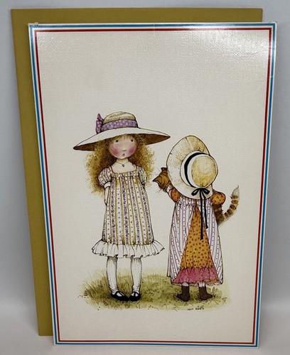 Vtg Holly Hobbie Greeting Card Oversized Prairie Girls Friends Orange Cat 12"x8"