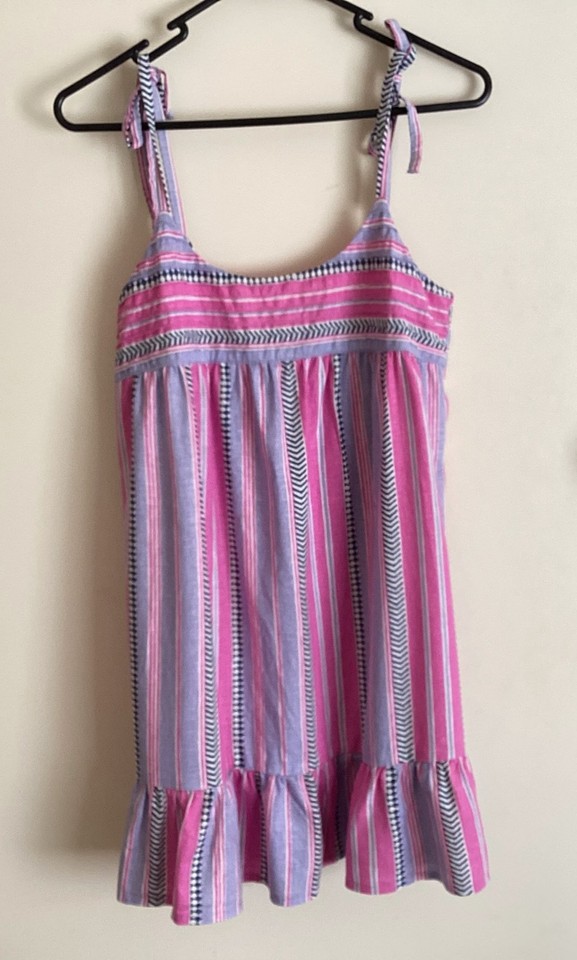 Sportsgirl Dress Size 6 Pink Purple Striped Summer Linen Blend Mini Sundress