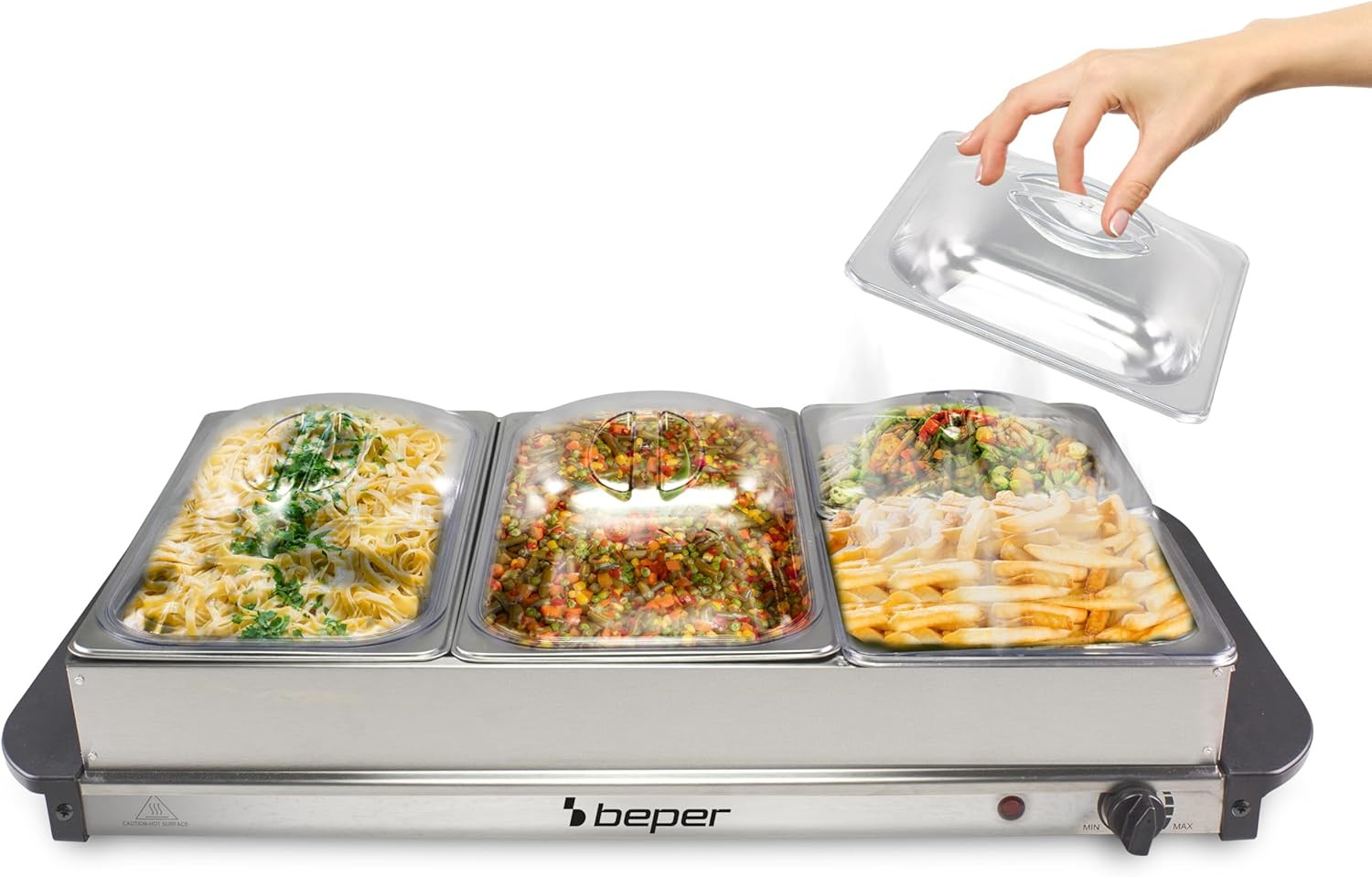 P101TEM002 Scaldavivande Da Buffet, Mantenitore Di Calore per Pietanze, 4 Vassoi