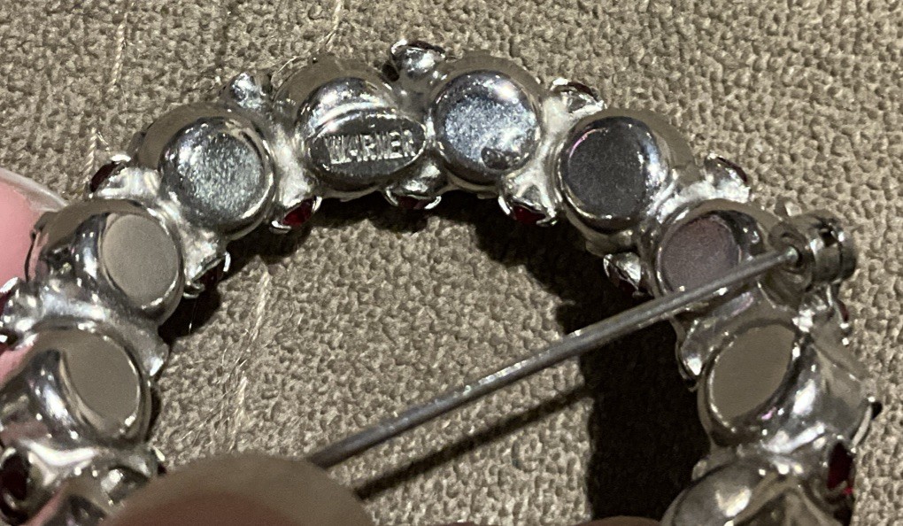 Vtg Signed WARNER Ruby Red Rhinestones Silver Ton… - image 7