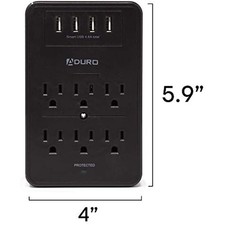 ADURO SURGE PROTECTOR 6 OUTLETS POWER STRIP STATION WITH USB WALL MOUNT - BLACK