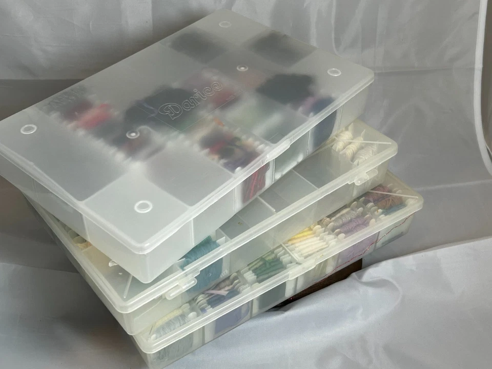 Embroidery Floss Thread Lot Of 300+ Some Numbered Cards in Clear Organizer Boxes - Image 2 of 4