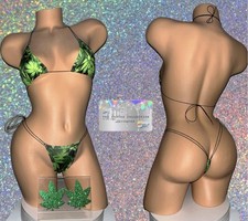 EXOTIC DANCE WEAR: GREEN LEAF PRINT 2 PIECE SET