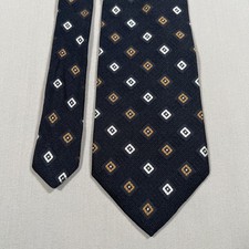 Paul Fredrick Men's Navy Blue Silk Tie Geometric Diamond Pattern Hand Tailored