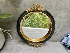 Black Round Wall Mirror Gold Ornate Frame Floral Design Hanging Decor 20x17cm