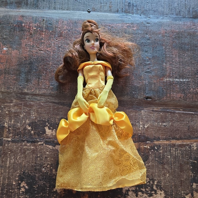Disney Princess Belle Doll w/ Ring Golden Gown Disney Store Gloves Dress