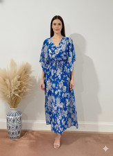 Indian Blue Floral Handmade Cotton Kaftan Maxi Dress Women's Clothing Gown US