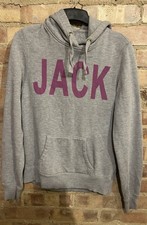 Jack Wills Women  s Hoodie Size 12 38  Spell Out Grey Cotton Blend