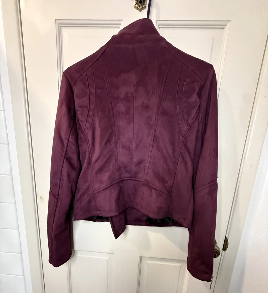 JOUJOU Medium Motorcycle Faux Suede Purple Leather Jacket Zippers Woman - Image 2 of 4