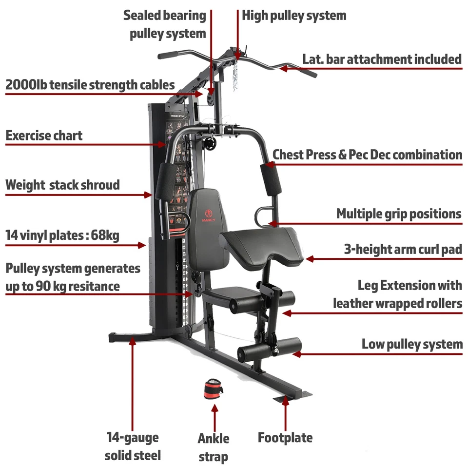 MARCY MWM-8178 Home Multi Gym 68kg Weight Stack 91kg Resistance Compact - Image 2 of 4
