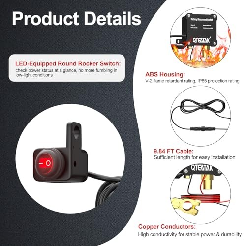 12V 250A Battery Disconnect Manual Control (Illuminated Round Rocker Switch) - Picture 6 of 8
