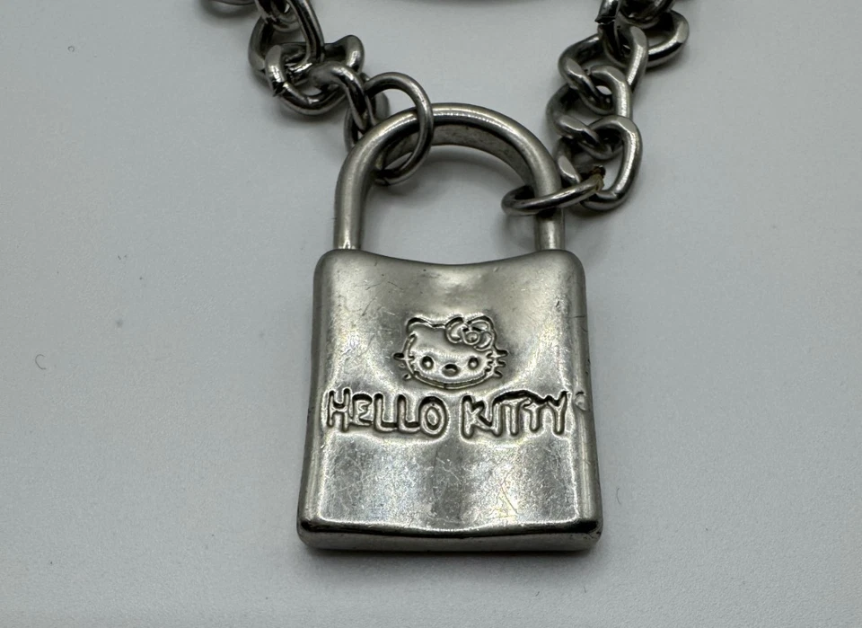 Hello Kitty layered Necklace silver lock kitty face with bow 18-inch chain heavy - Image 3 of 4