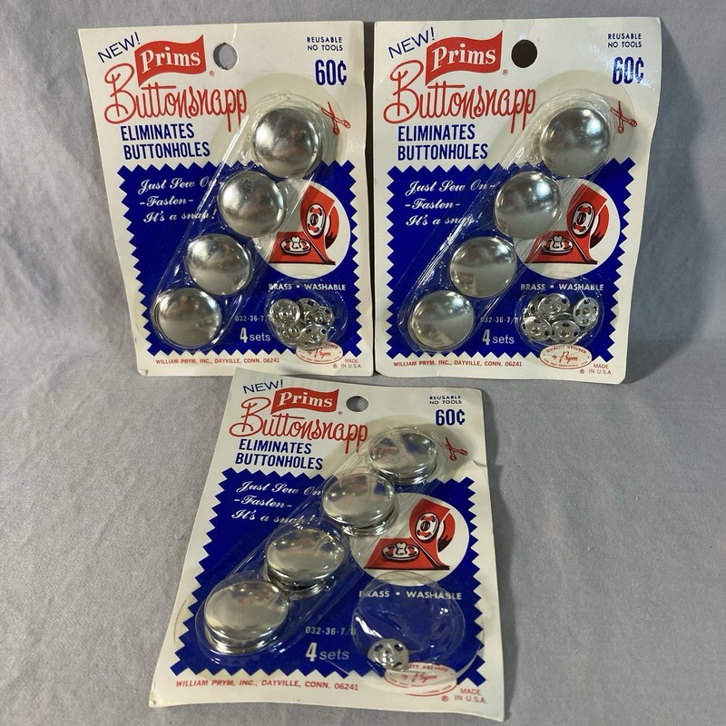 3 sets Prims Vintage Brass Buttonsnapp Fasteners for 7/8" Buttons New by Prym