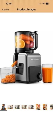 ACOQOOS Cold Press Juicer 300W 100oz 6.5in Feed Chute Easy Clean Gray