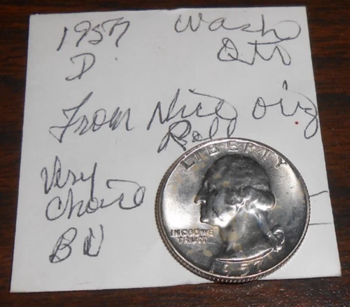 1957 D SILVER WASHINGTON QUARTER -VC BU - FROM NICE ORIGINAL ROLL