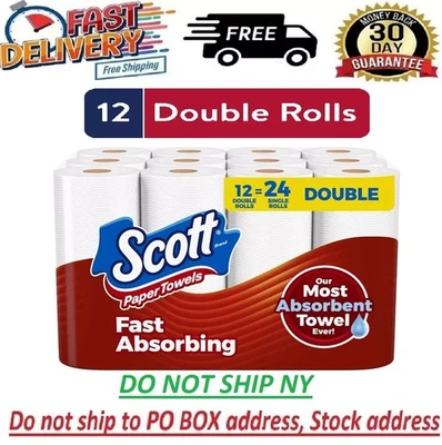 BRANDED NEW Scott Paper Towels Bulk 24 Regular Rolls 12 Double Rolls White
