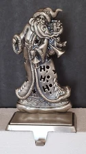 Vintage Santa Stocking Holder Hanger silver Metal 8.25" T 5" W