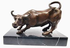 Bronzeskulptur Stier Bulle Bronze Figur Marmorsockel