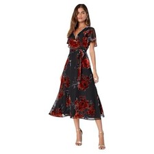 Lulus Sweetest Impression Floral Velvet burnout Tie-Front Midi Dress size S