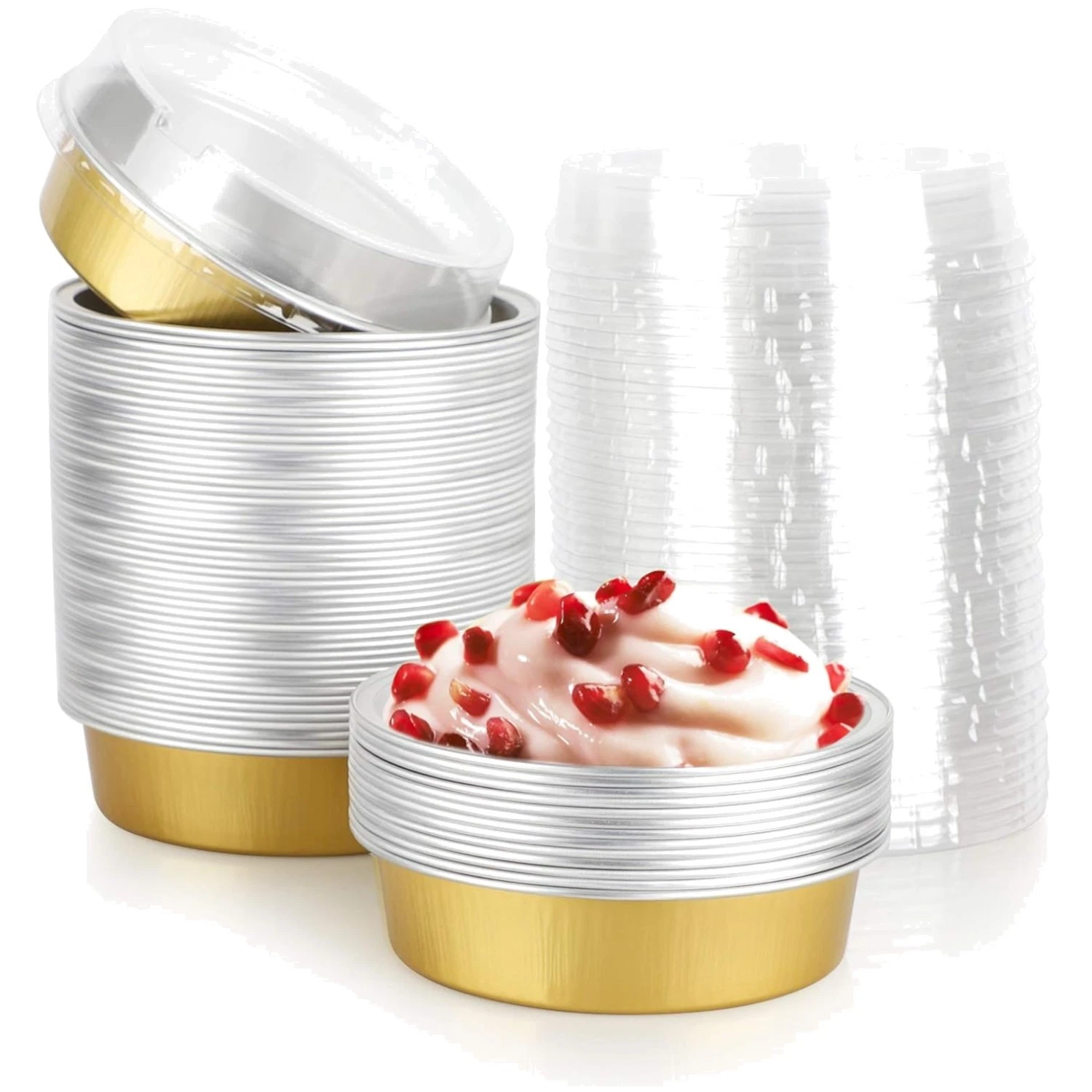 Disposable Mini Tart Pans 4 Inch, 50 Pack Golden Aluminum