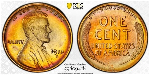 1913-S Lincoln Cent, PCGS AU detail