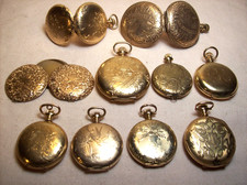 antique~10 GOLD FILLED POCKET WATCH CASES~198 GRAMS~DUEBER~BOSS~KEYSTONE~SCRAP~