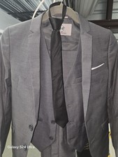 Black n Bianco Boys Gray Suit Set Jacket & Vest w/ Black Tie, Size 12