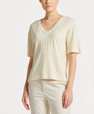 GANT women's top knit linen viscose mix ecru V-neck size M 4201408