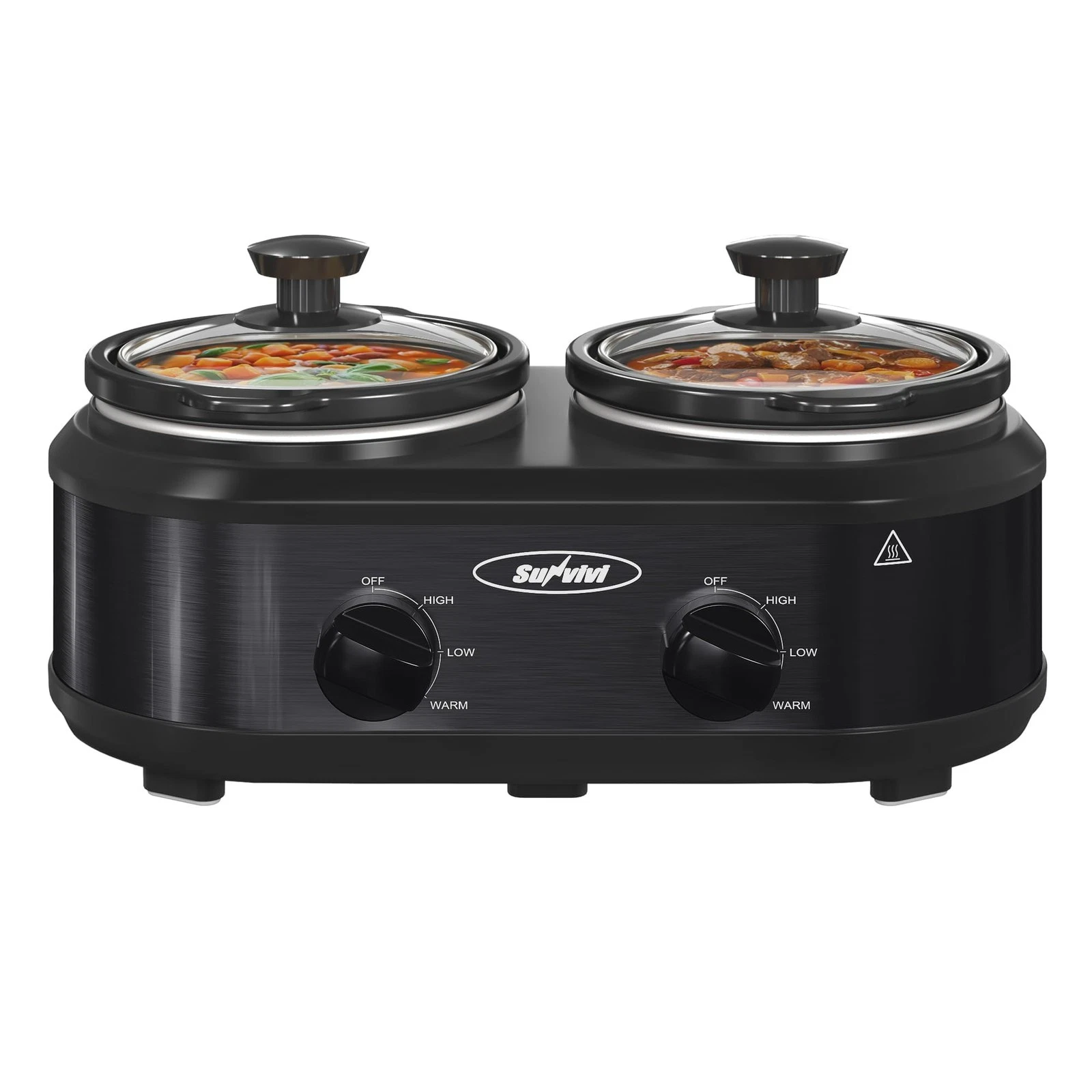 Double Slow Cooker 2 Pot 1.25QT Oval Manual Stainless Steel - Perfect