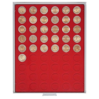 Coin Box with Round Inlets - Gray/Red Insert for Single Coins & Sets