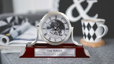 Desk Clock Brush Silver Mantle Engraved Da Vinci Dial with Engraving Plate GIfts