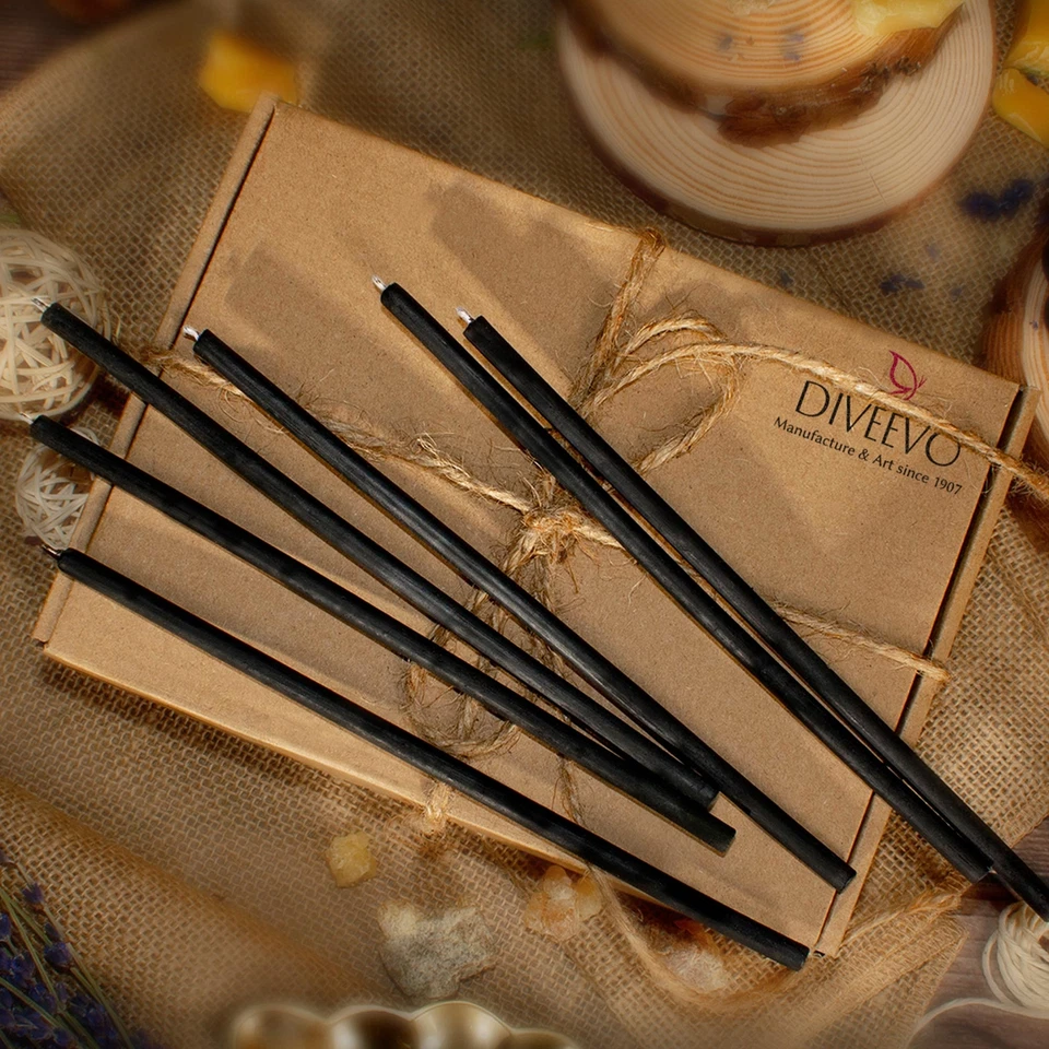 Diveevo 100pcs Black Beeswax Thin Candles Ritual Candles 18.5cm N80 - Image 2 of 4