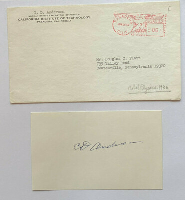 Carl David Anderson - Nobelpreis Physik  1936  - original Autogramm  