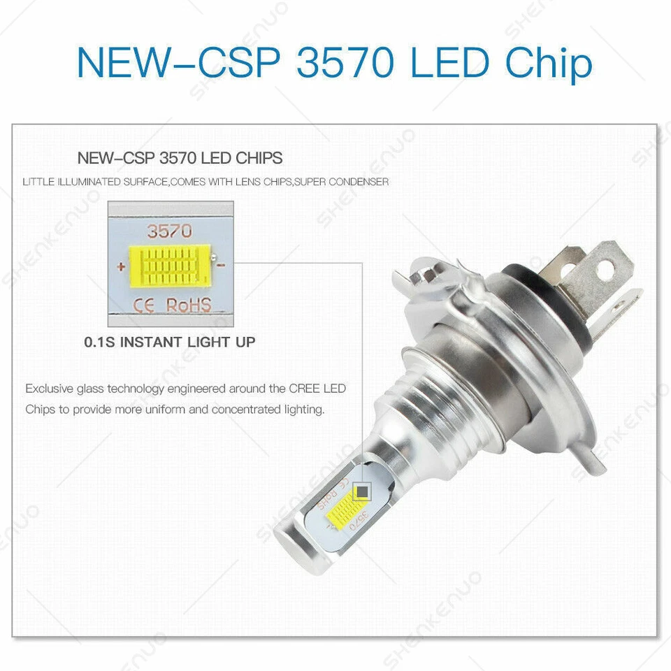 100W For Can-Am Spyder ST-S SE5 2013-2015 2016 LED Headlight H4 9003 8000K Bulbs Foto 4 de 4