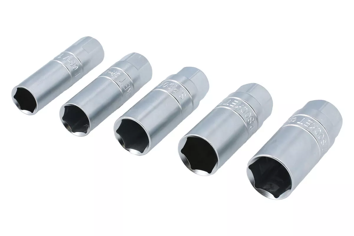 Thin Walled Spark Plug Socket Set 3 8 Drive 5pc 14mm 21mm with Rubber Inserts