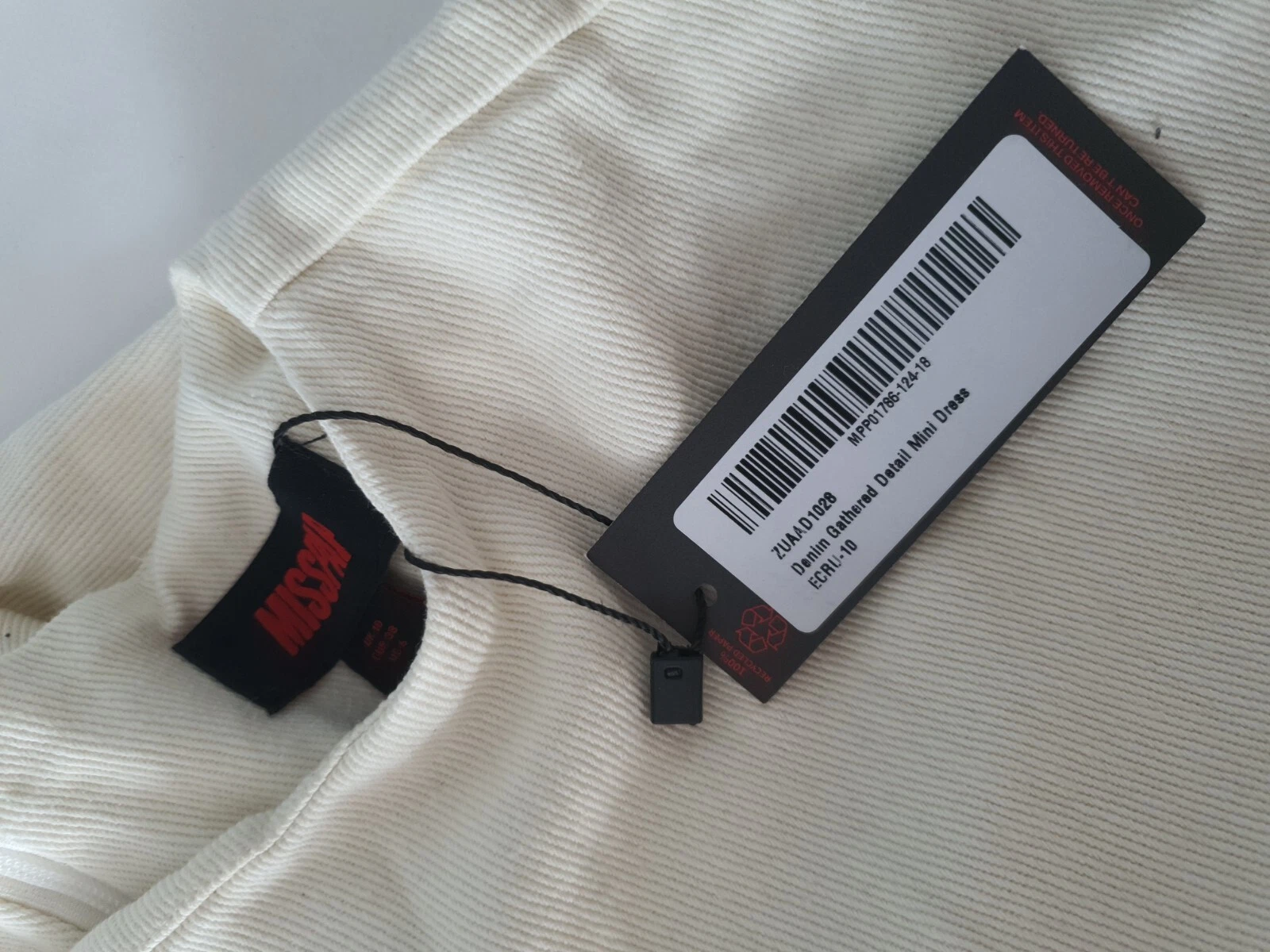 OFF WHITE Mini abito Misspap denim dettagli raccolti bianco sporco taglia 10