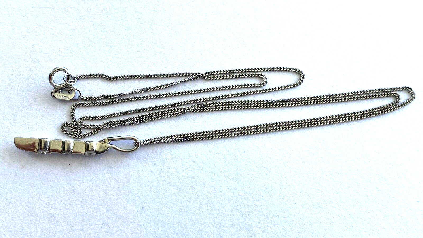 Classy 14K Solid White Gold Bar Shape Pendant Cha… - image 9