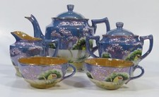 Blue Asian Lusterware Scenic Takito Co. Tea Set
