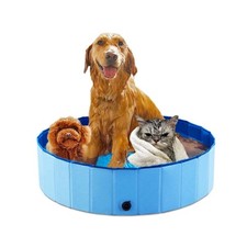 Dog Pool Premium , Durable Paddling Pool 80x20cm Foldable Round PVC, Blue Small
