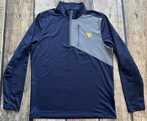 CUTTER & BUCK CB DRYTEC 1/4 ZIP WVU WEST VIRGINIA BLUE MENS MEDIUM EXCELLENT - Picture 2 of 8