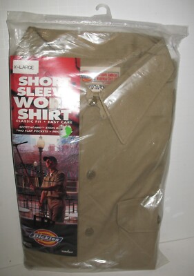 Dickies Khaki Short Sleeved Polyester and Cotton Twill Work Shirt Sz XL NIP