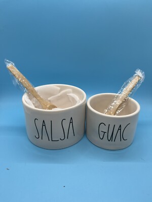 New Rae Dunn Guac and Salsa Bowl Set with 2 Bamboo Spoons in the Box Never Used 