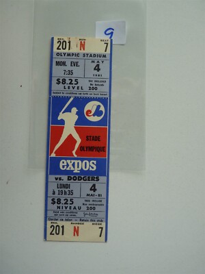 1981  MONTREAL EXPOS  GAME TICKET UNUSED OLYMPIC STADIUM LOS ANGELES DODGERS NO9