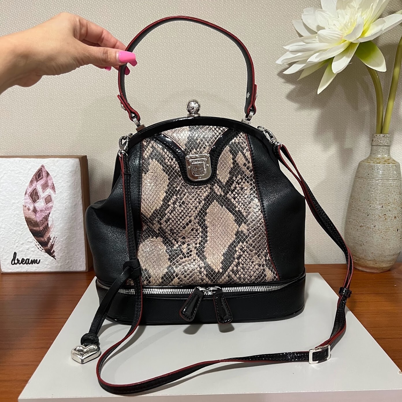 Brighton Women's Black Leather Python Frame Bag P… - image 5