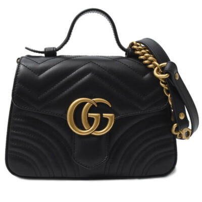 AUTH GUCCI GG MARMONT MINI TOP HANDLE 2WAY BAG BLACK 547260 W17.5