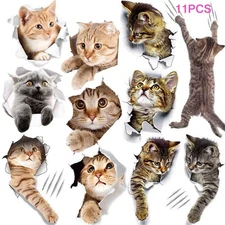 11PCS New 3D Removable Cartoon Animal Cats Large Wall cat, Multicolor 