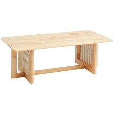 Rattan Coffee Table, Rectangle Rattan Woven Wood Coffee Table with Rubber Wood T