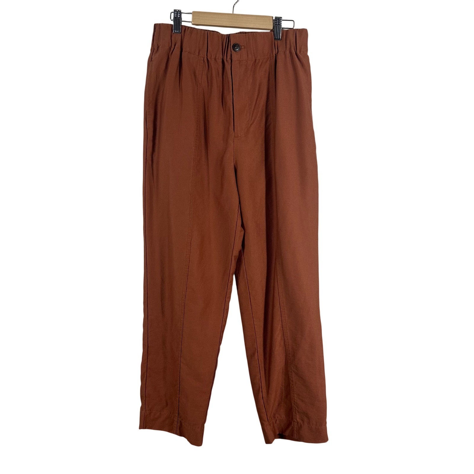 Madewell Women's Pants Rust Orange Lyocell Elastic Pleated High Rise Size S