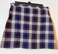 Lands' End Girls 16 School Uniform Skirt Skort Top of Knee White Evergreen Plaid